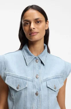Regular-fit vest in blue marbled denim