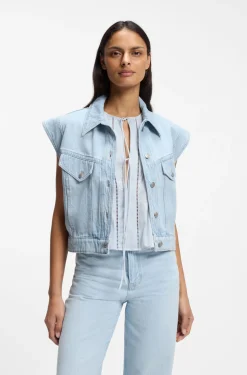Regular-fit vest in blue marbled denim