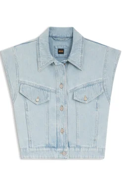 Regular-fit vest in blue marbled denim