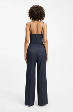 Regular-fit wide-leg trousers in pinstripe stretch fabric
