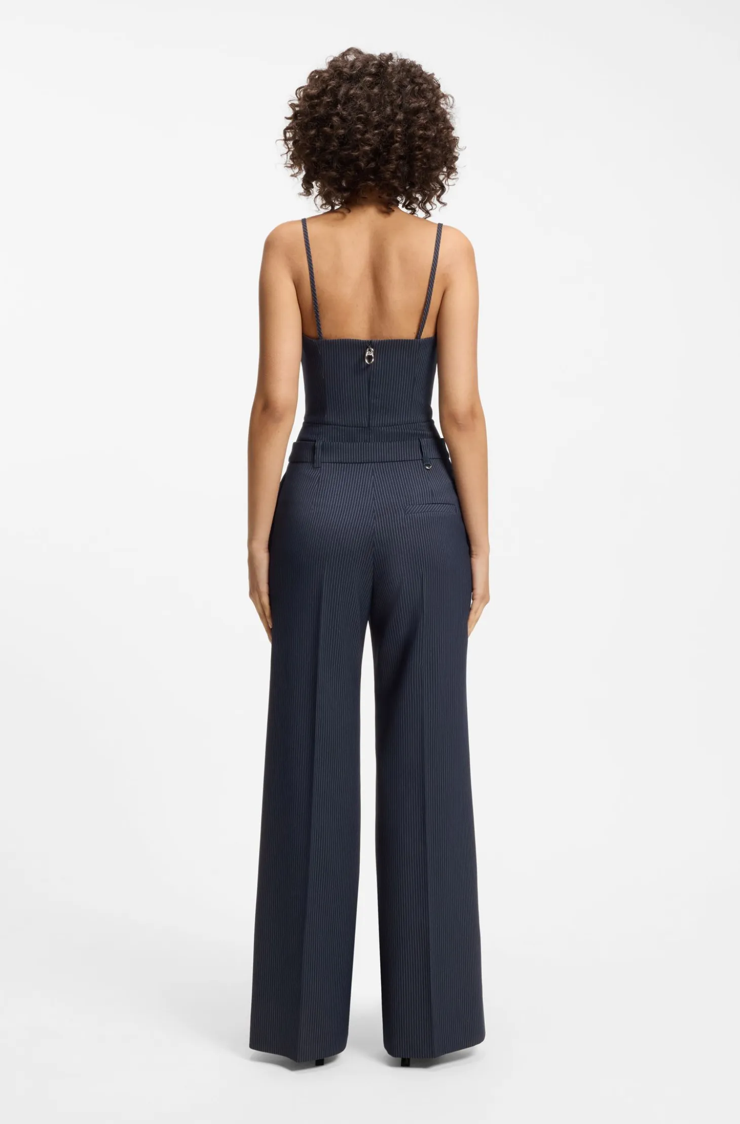 Regular-fit wide-leg trousers in pinstripe stretch fabric