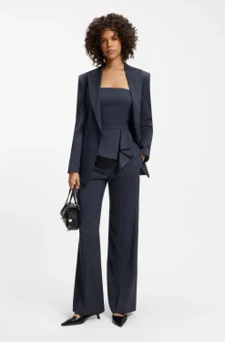 Regular-fit wide-leg trousers in pinstripe stretch fabric