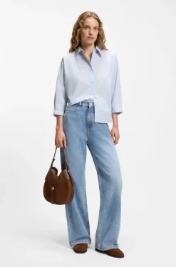 Relaxed-fit blouse in cotton poplin with kimono sleeves