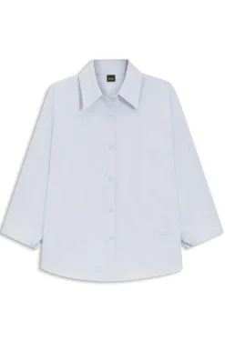 Relaxed-fit blouse in cotton poplin with kimono sleeves