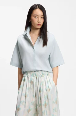 Relaxed-fit blouse in cotton poplin with point collar