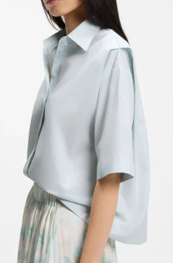Relaxed-fit blouse in cotton poplin with point collar