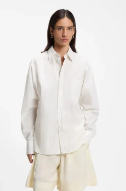 Relaxed-fit blouse in striped cotton poplin