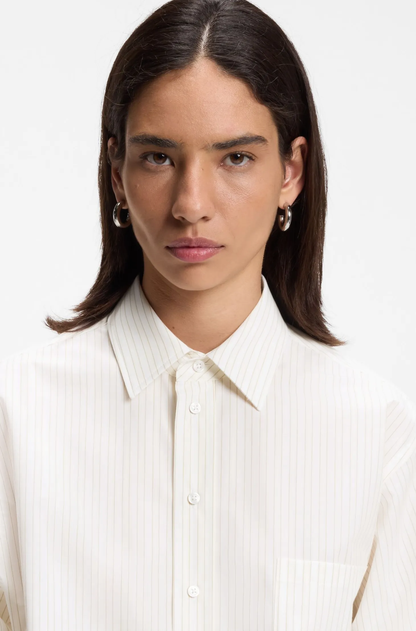 Relaxed-fit blouse in striped cotton poplin