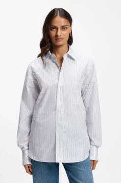 Relaxed-fit blouse in striped cotton poplin