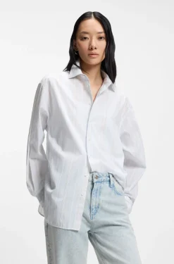 Relaxed-fit blouse in striped cotton canvas