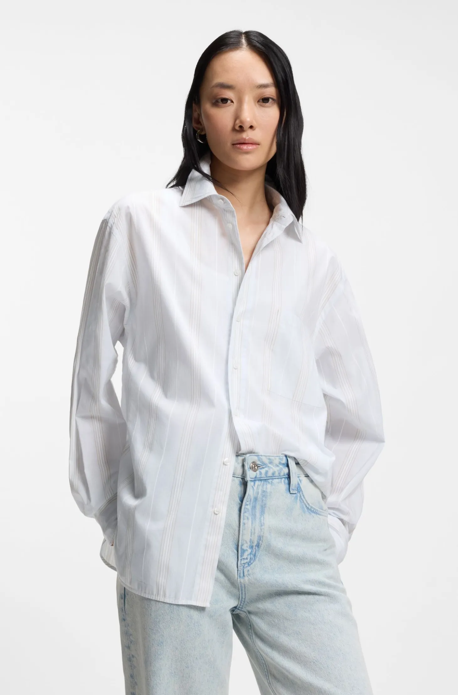 Relaxed-fit blouse in striped cotton canvas