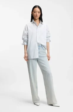 Relaxed-fit blouse in striped cotton canvas