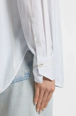 Relaxed-fit blouse in striped cotton canvas