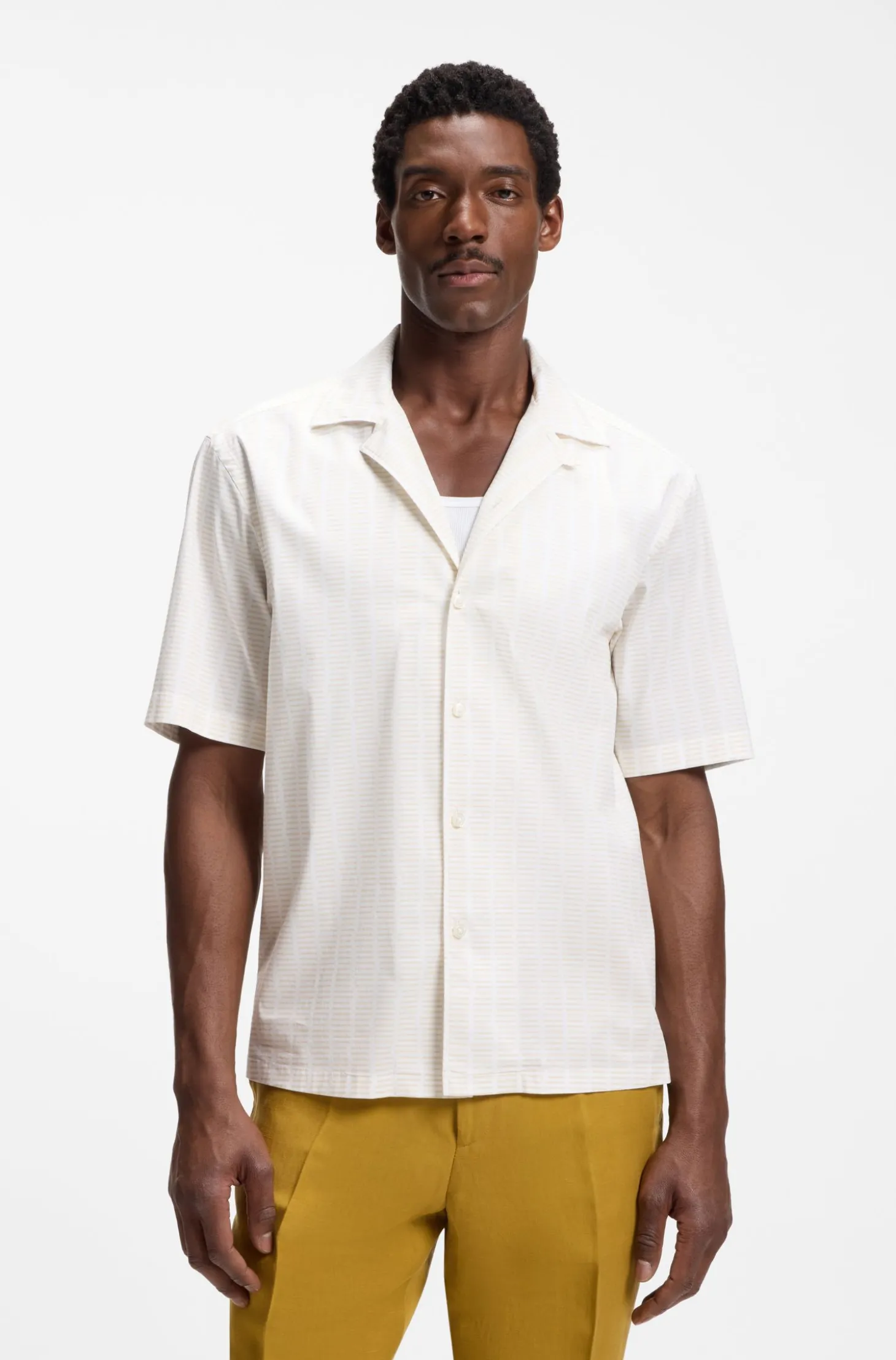 Relaxed-fit camp-collar shirt in stretch cotton poplin