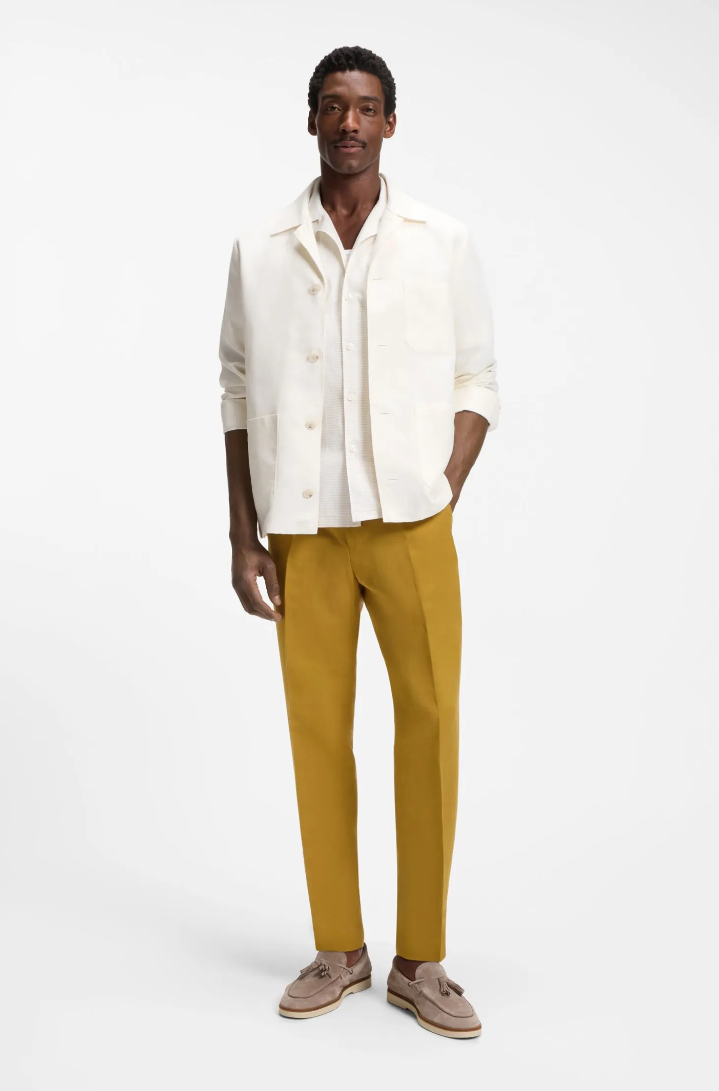Relaxed-fit camp-collar shirt in stretch cotton poplin