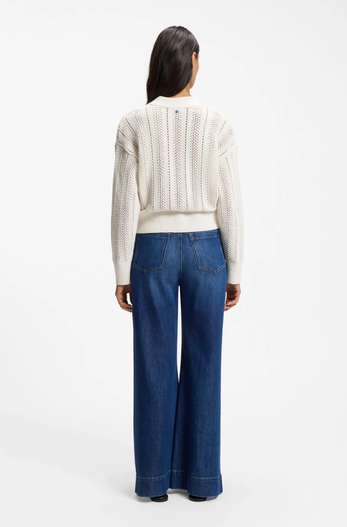Relaxed-fit cardigan in a wave-structured cotton blend