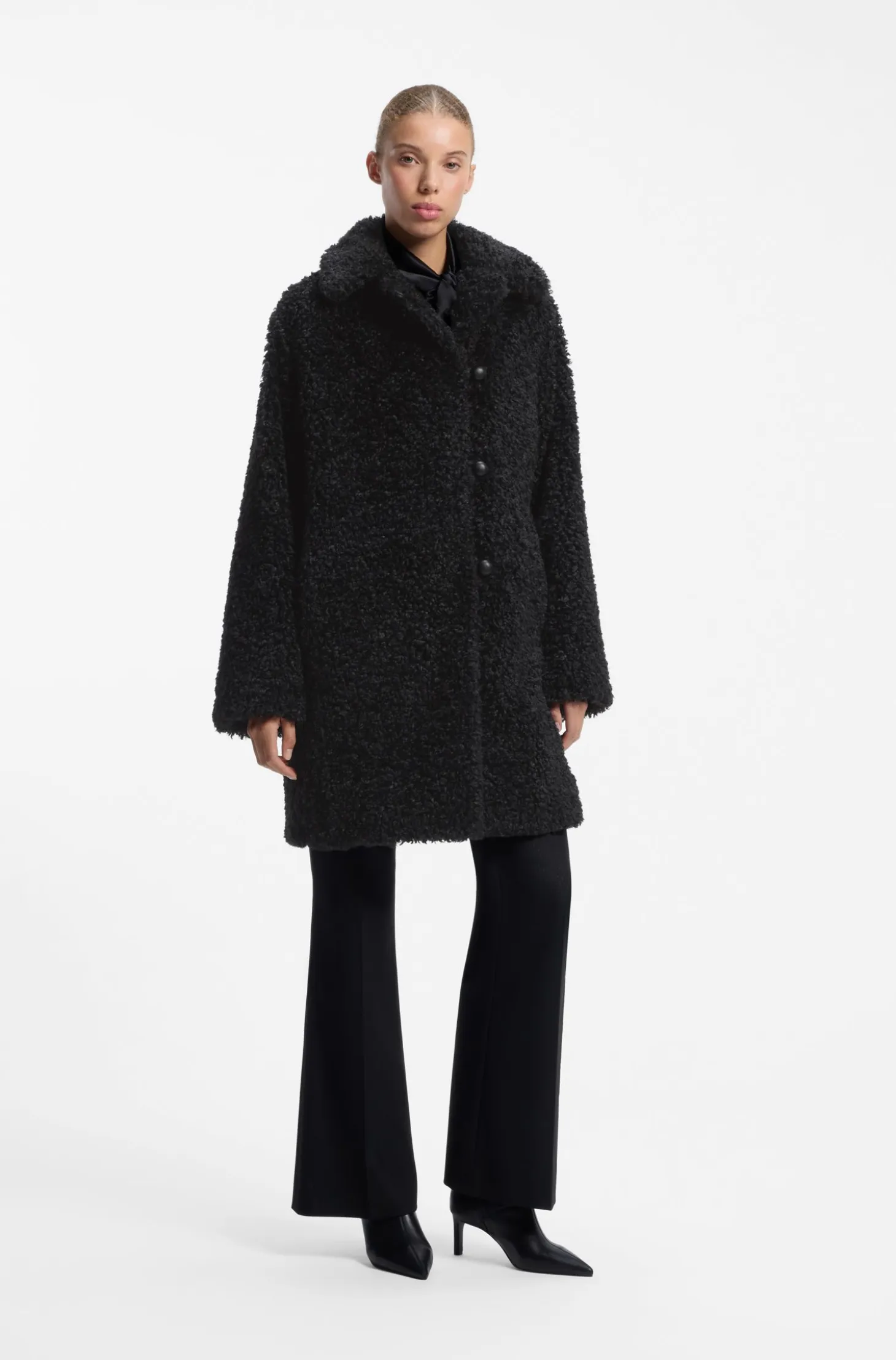 Relaxed-fit coat in textured faux fur