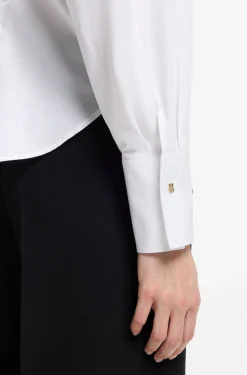 Relaxed-fit cotton blouse with stacked-logo cuff buttons