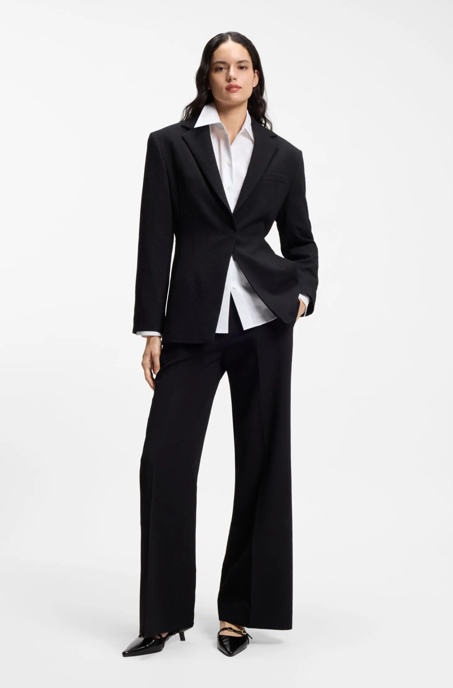 Relaxed-fit cotton blouse with stacked-logo cuff buttons