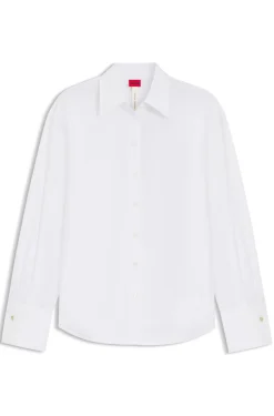 Relaxed-fit cotton blouse with stacked-logo cuff buttons