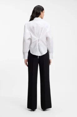 Relaxed-fit cotton blouse with stacked-logo cuff buttons