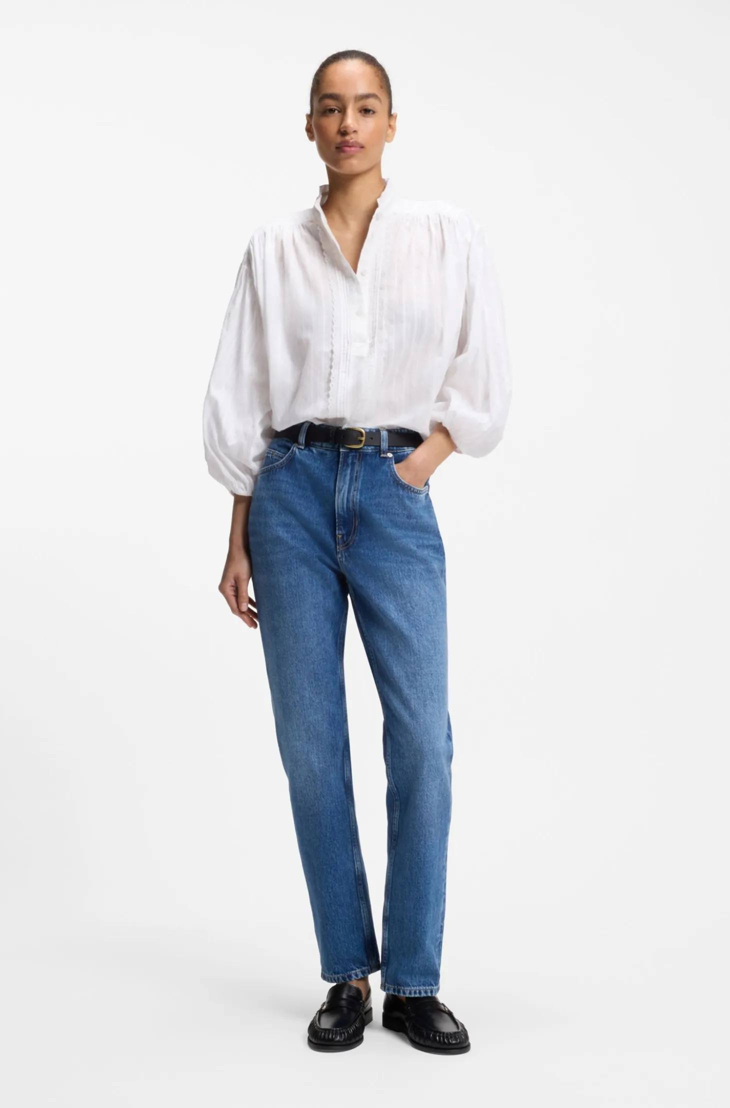 Relaxed-fit cotton blouse with balloon sleeves