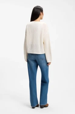 Relaxed-fit cotton sweater with mesh structure