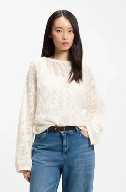 Relaxed-fit cotton sweater with mesh structure