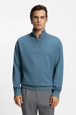 Relaxed-fit cotton sweatshirt with zip neck