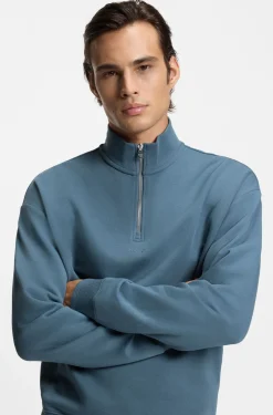 Relaxed-fit cotton sweatshirt with zip neck