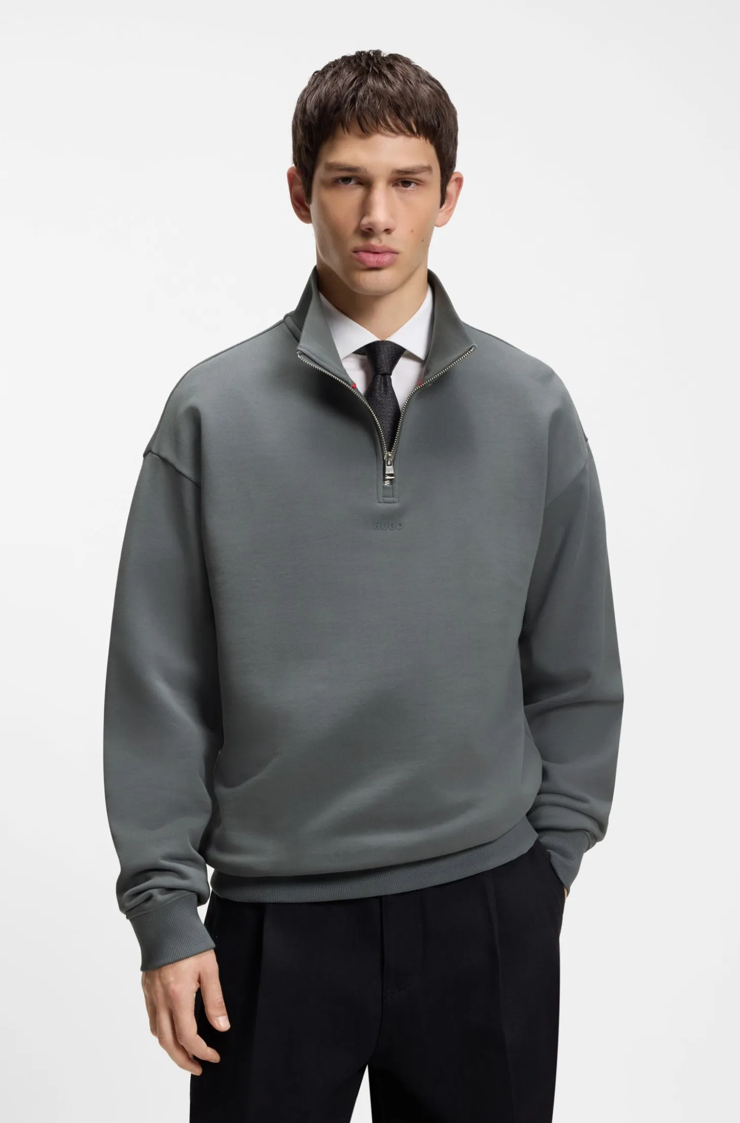 Relaxed-fit cotton sweatshirt with zip neck