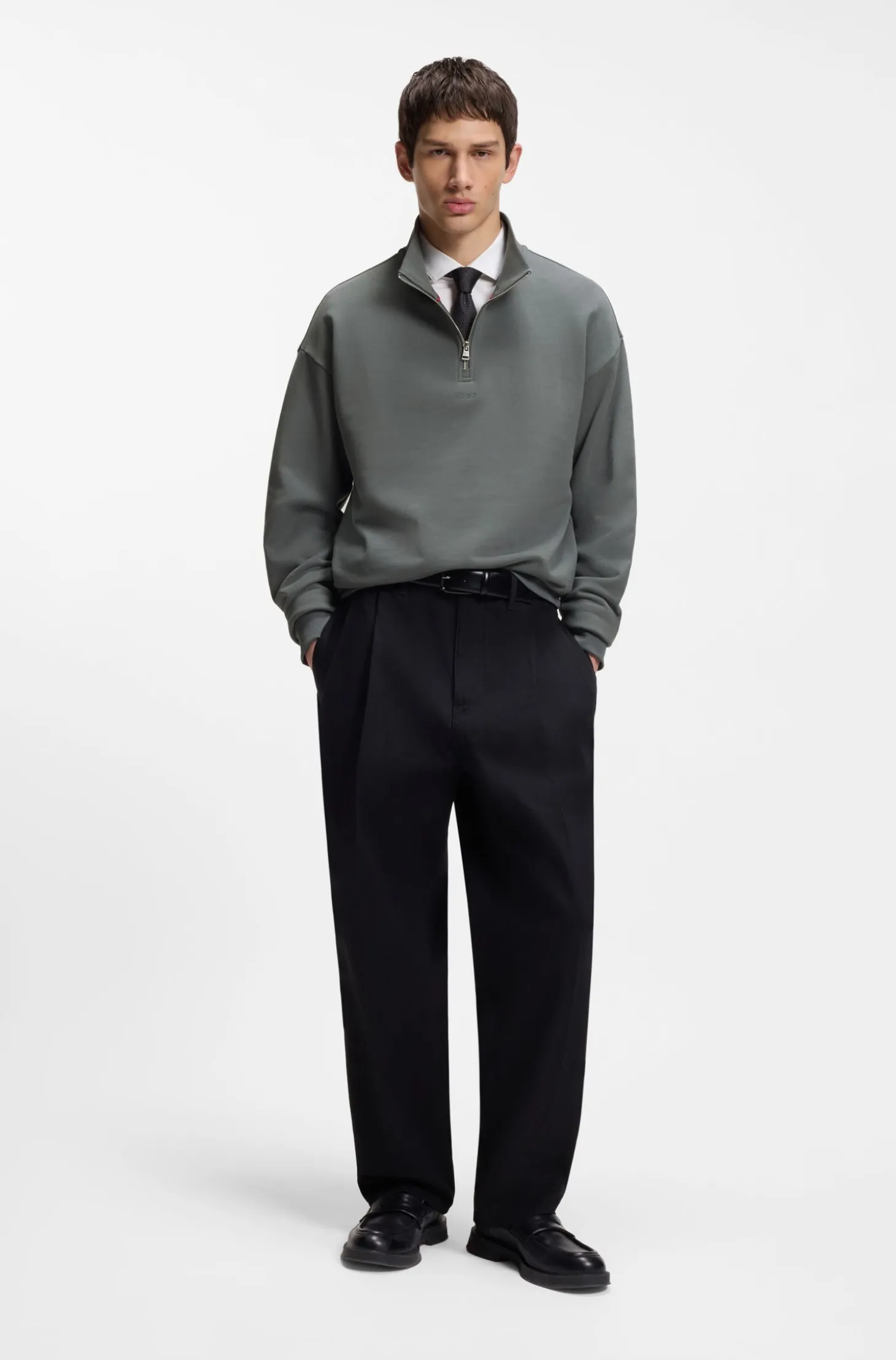 Relaxed-fit cotton sweatshirt with zip neck