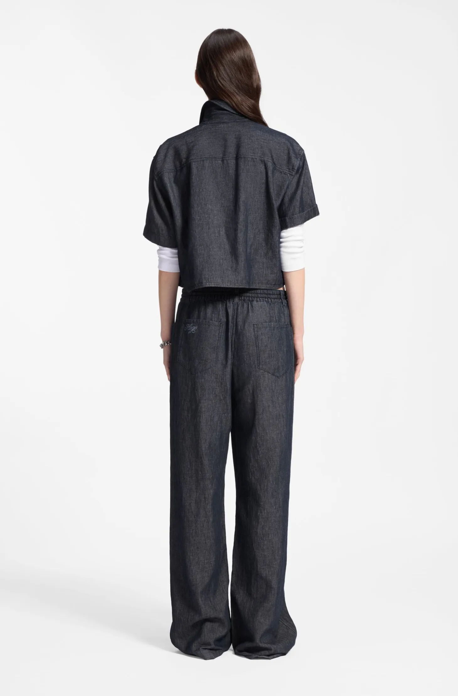 Relaxed-fit cropped blouse in lightweight denim