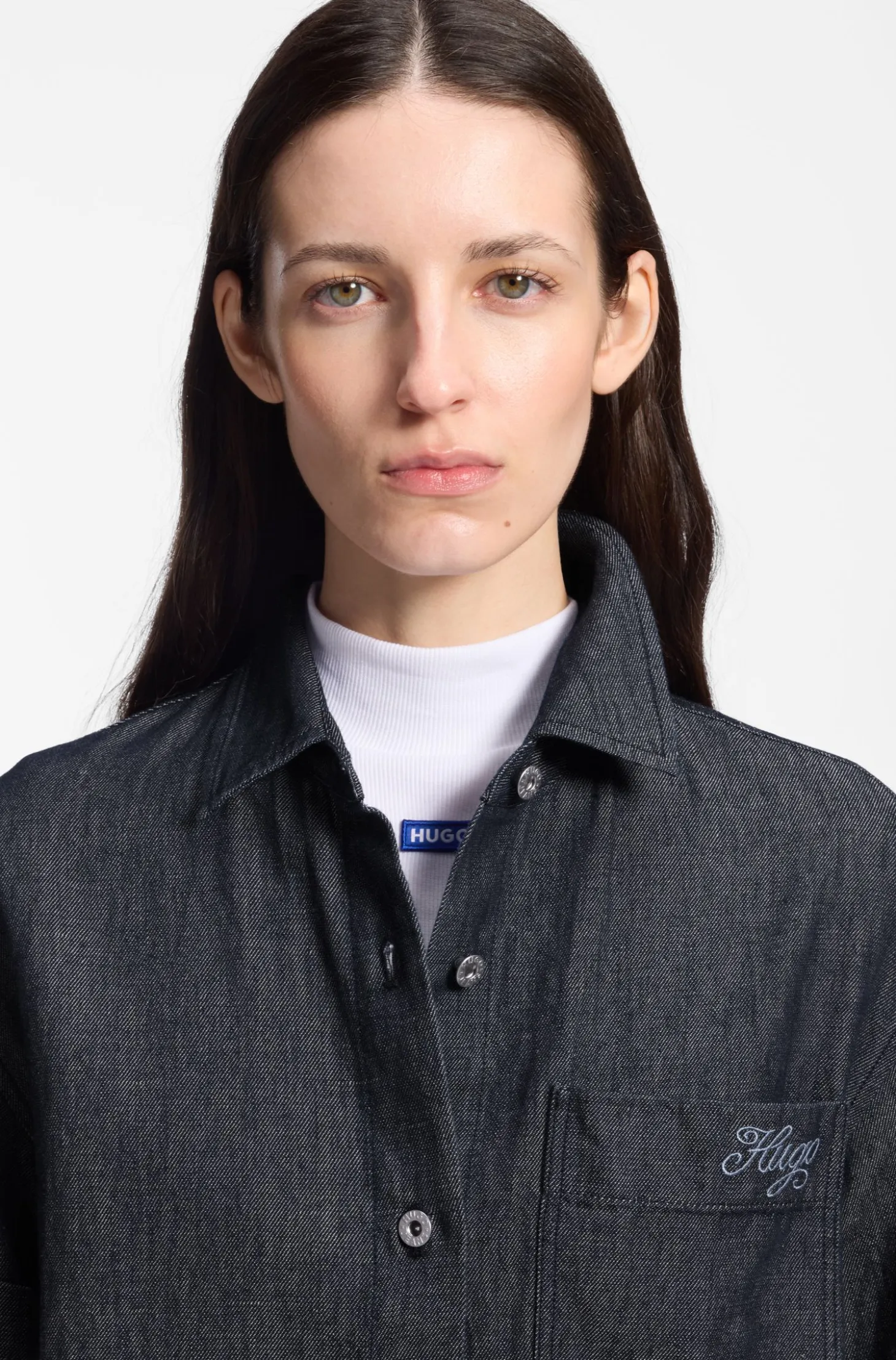 Relaxed-fit cropped blouse in lightweight denim