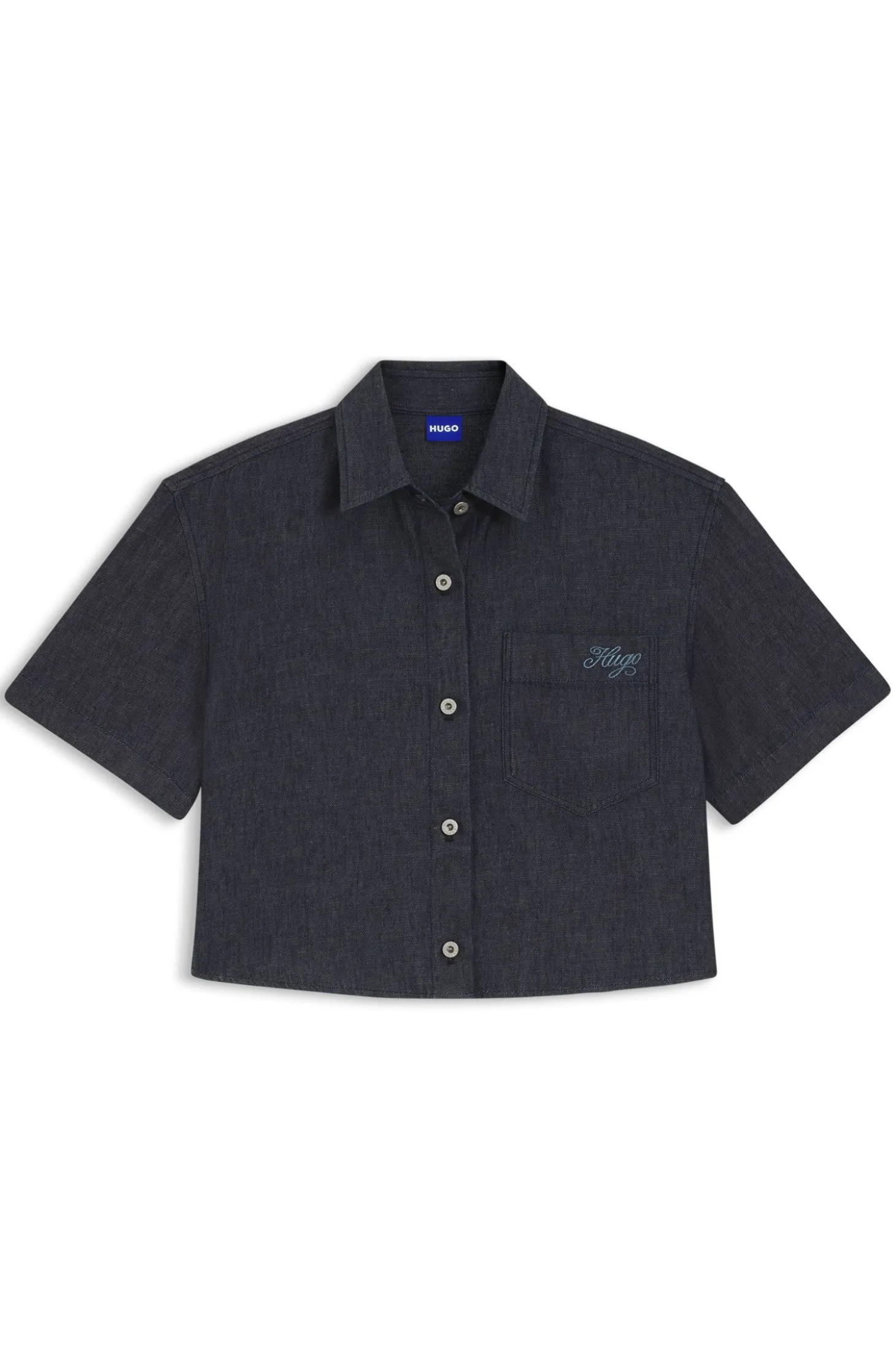 Relaxed-fit cropped blouse in lightweight denim