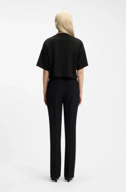 Relaxed-fit cropped T-shirt in cotton with neck logo