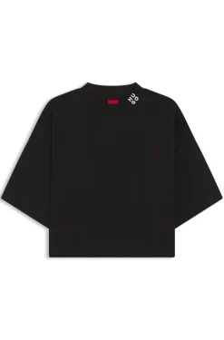 Relaxed-fit cropped T-shirt in cotton with neck logo