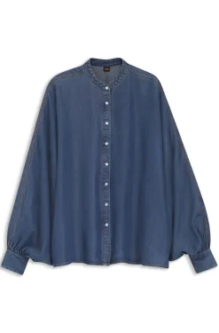 Relaxed-fit denim-look blouse with kimono sleeves