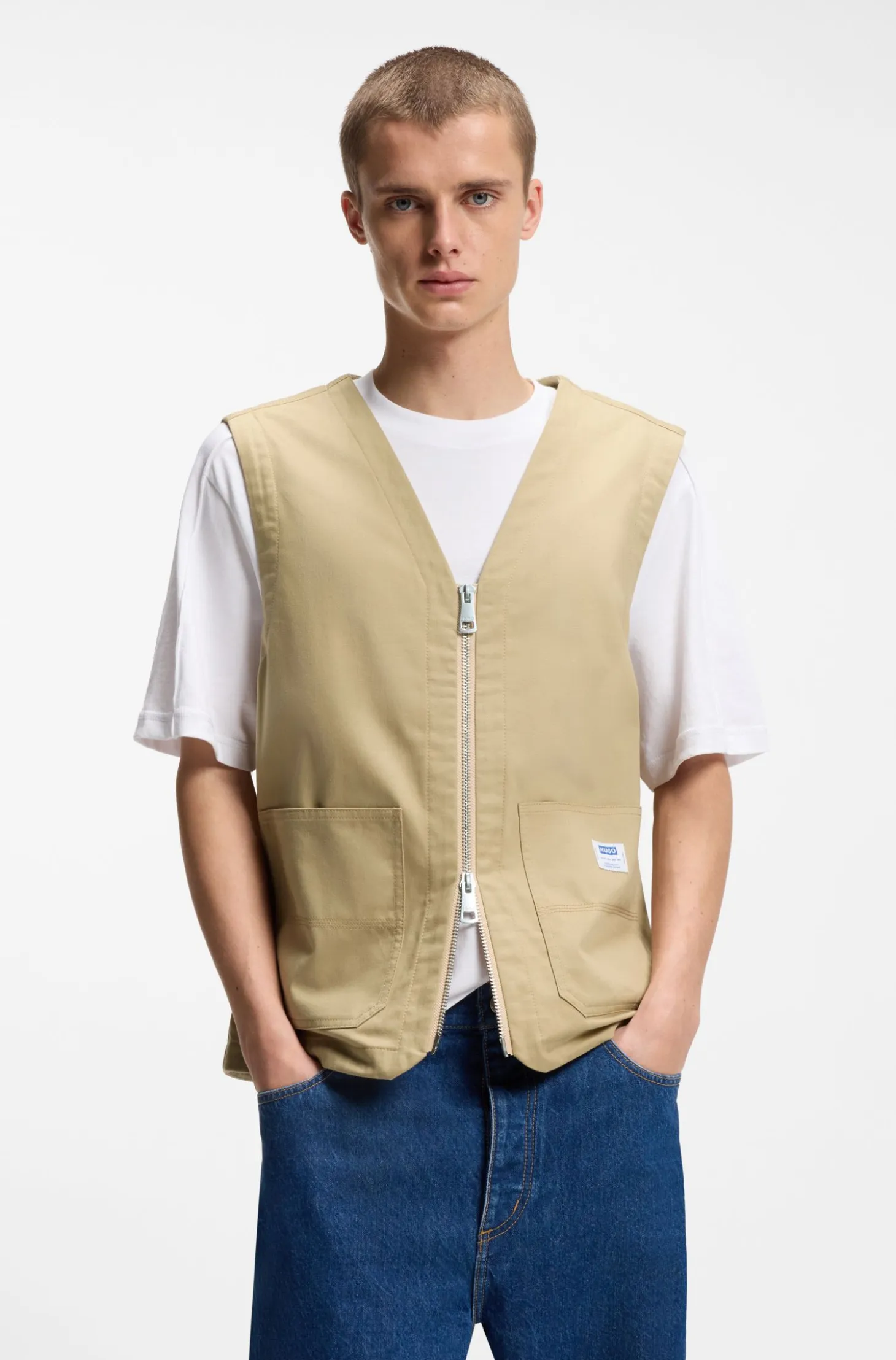Relaxed-fit gilet in mercerised cotton