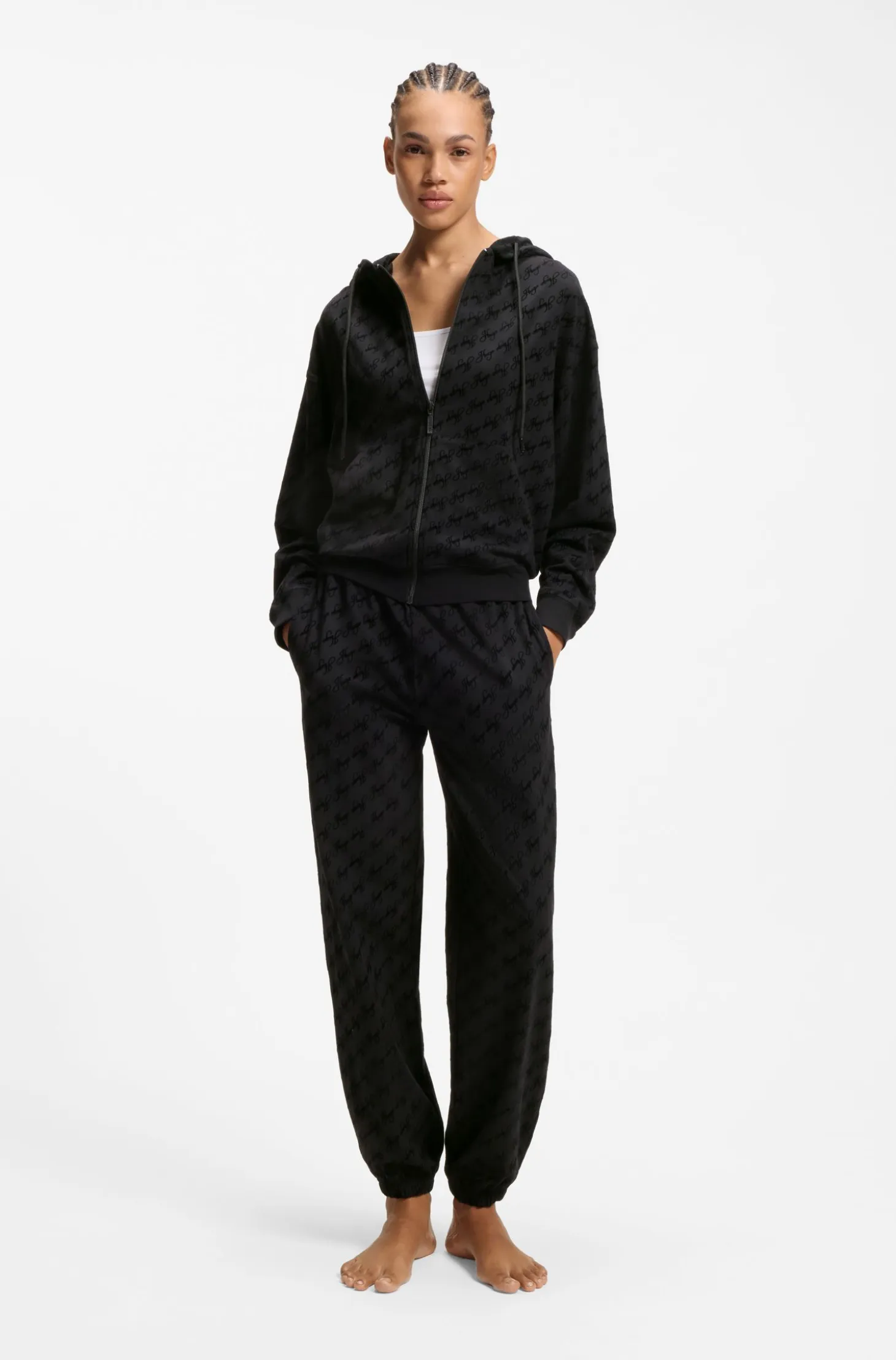 Relaxed-fit hooded jacket with flocked-logo print