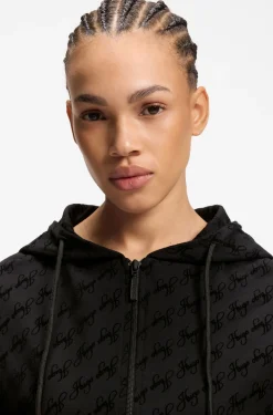 Relaxed-fit hooded jacket with flocked-logo print