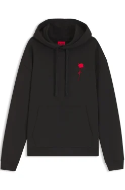 Relaxed-fit hoodie in cotton terry with rose logo