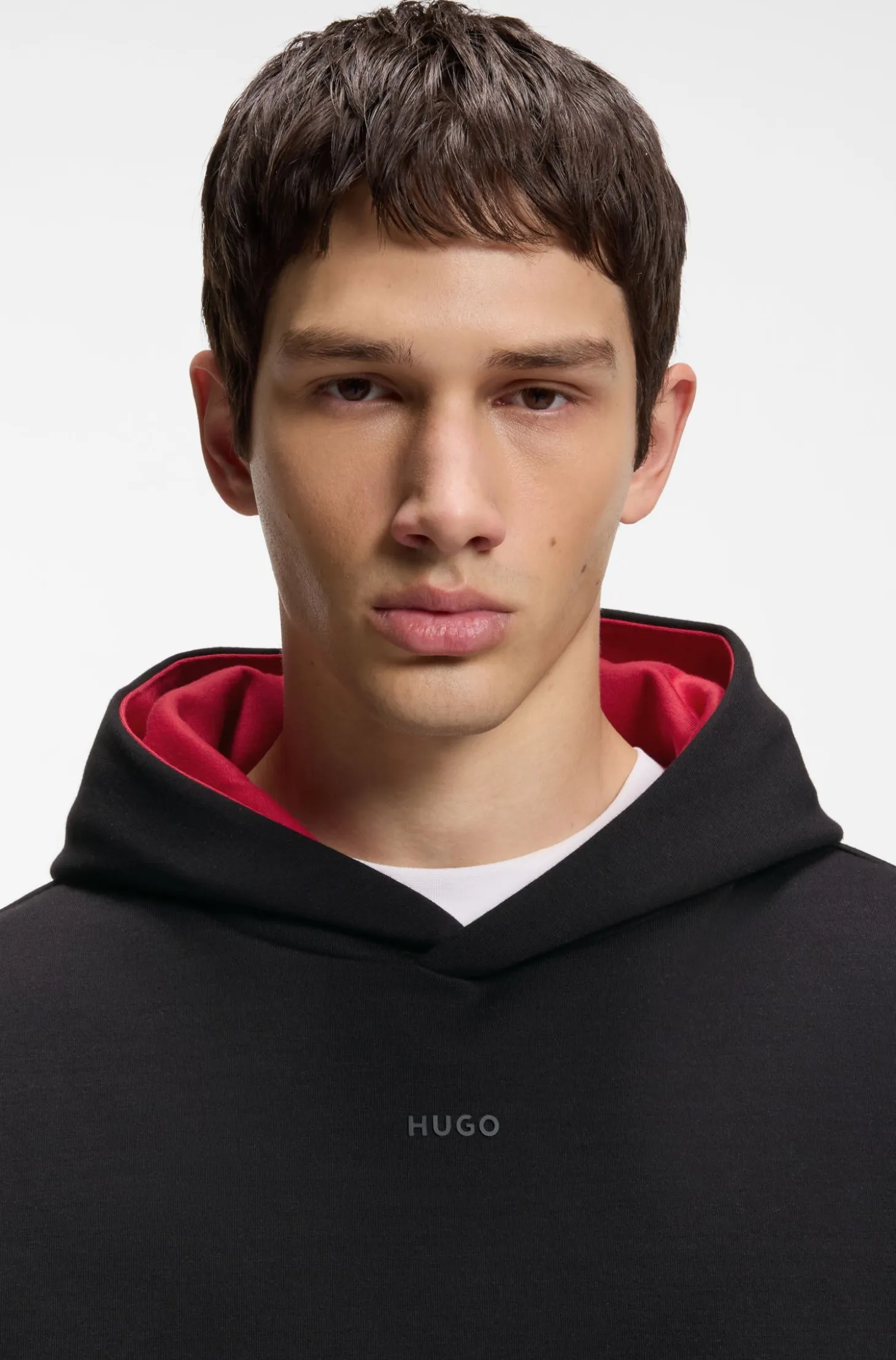 Relaxed-fit hoodie in stretch cotton with contrast inner