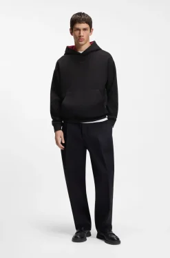 Relaxed-fit hoodie in stretch cotton with contrast inner