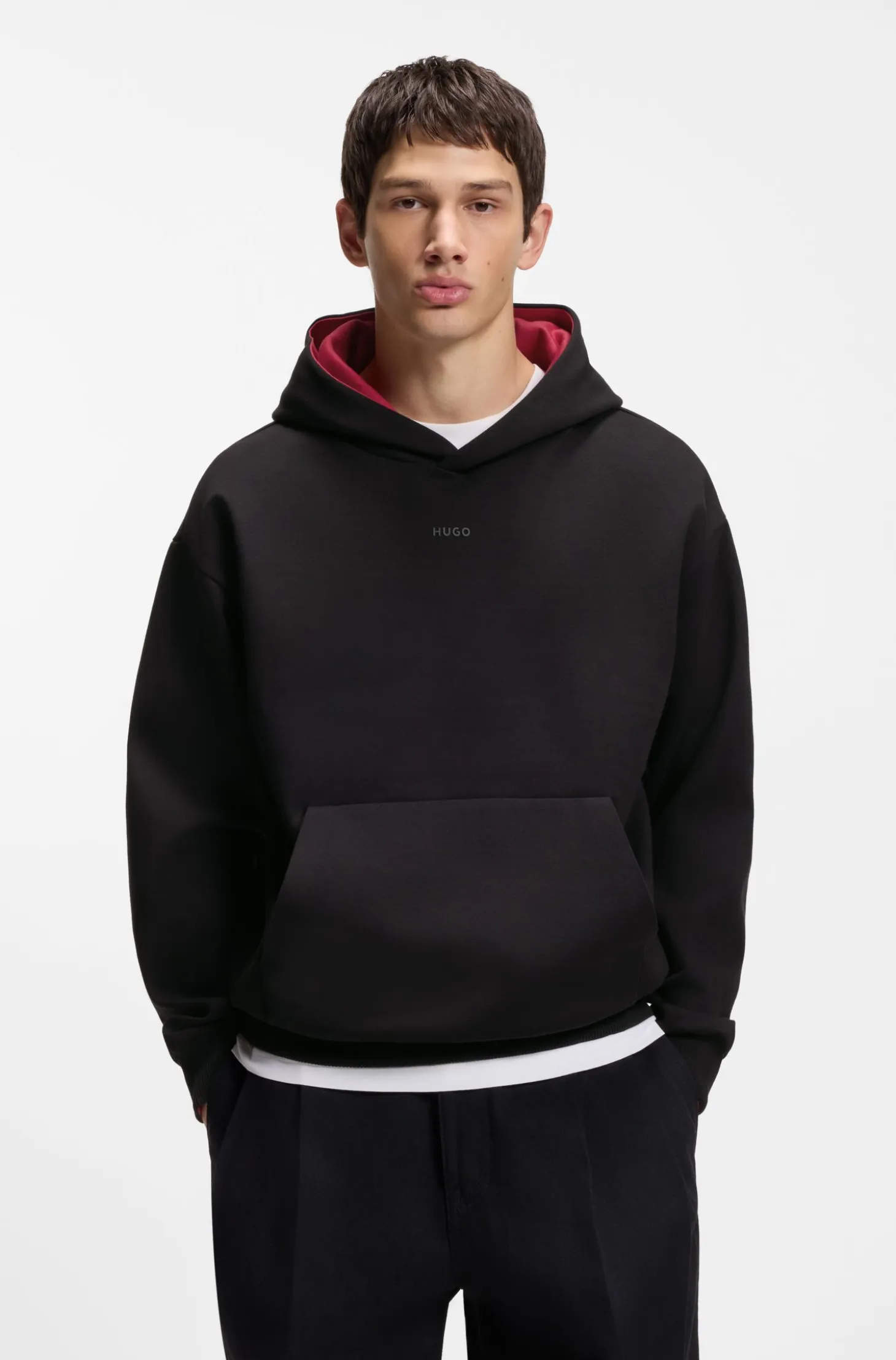 Relaxed-fit hoodie in stretch cotton with contrast inner
