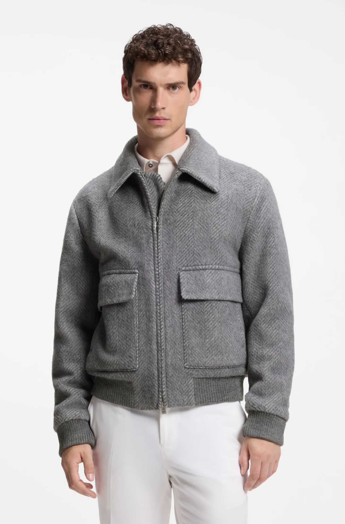 Relaxed-fit jacket in a herringbone-patterned alpaca blend