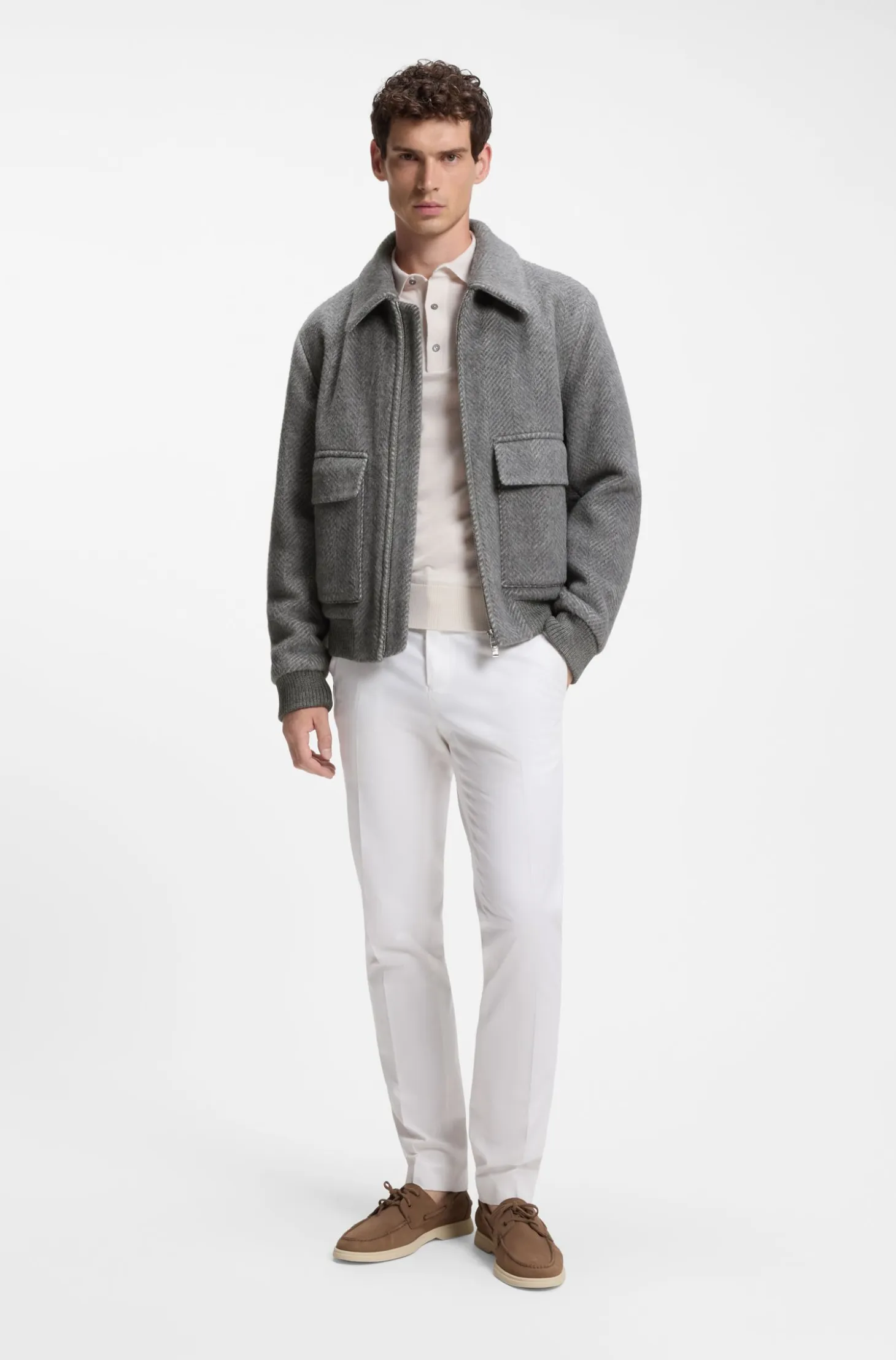 Relaxed-fit jacket in a herringbone-patterned alpaca blend