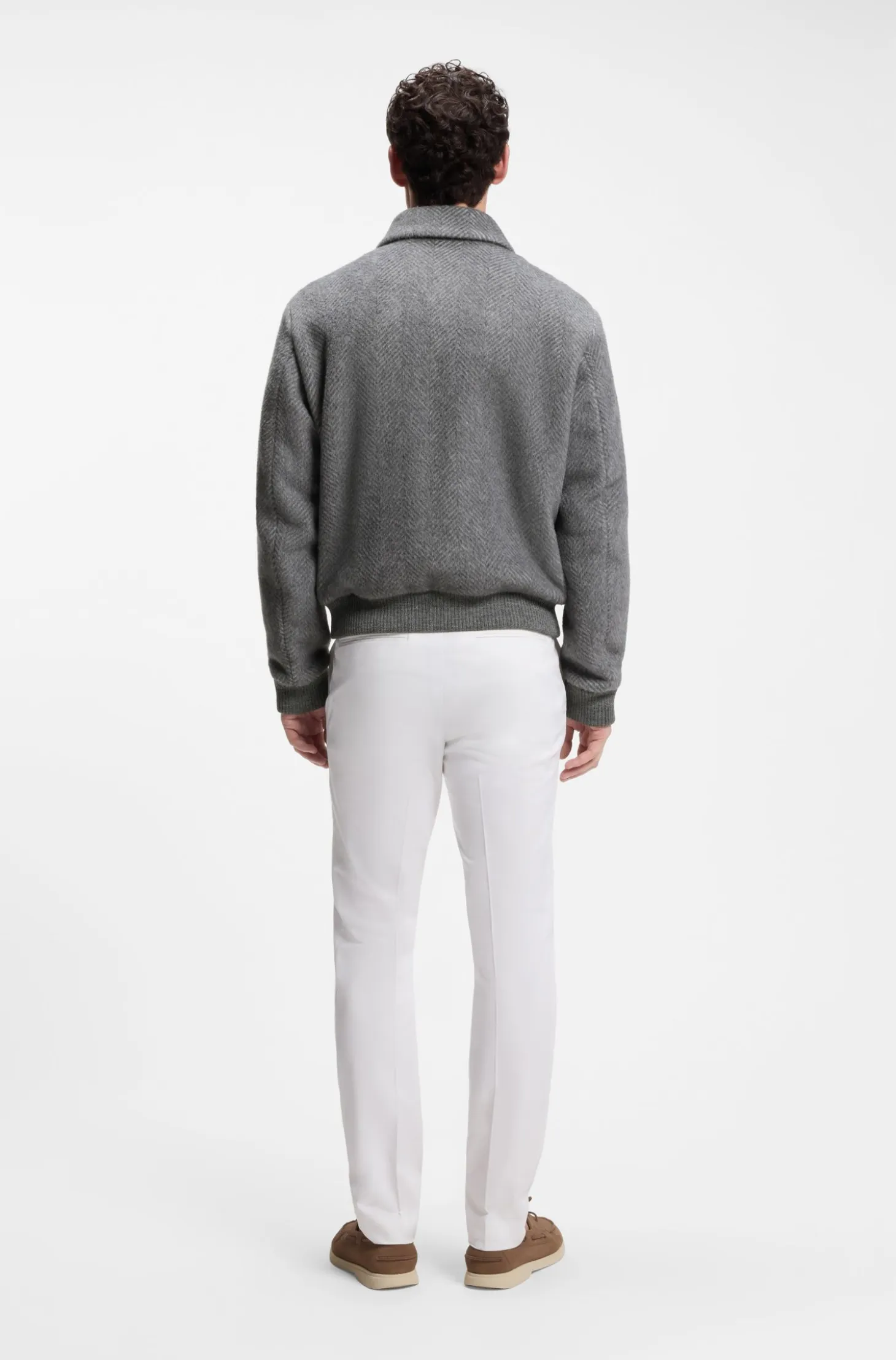 Relaxed-fit jacket in a herringbone-patterned alpaca blend
