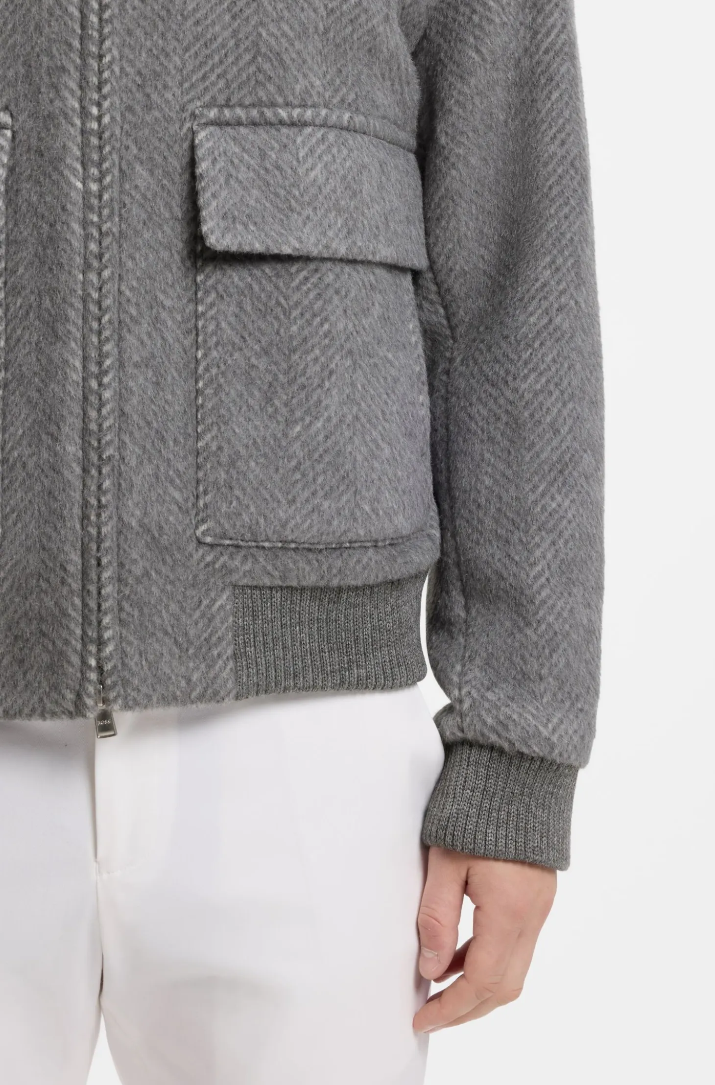 Relaxed-fit jacket in a herringbone-patterned alpaca blend