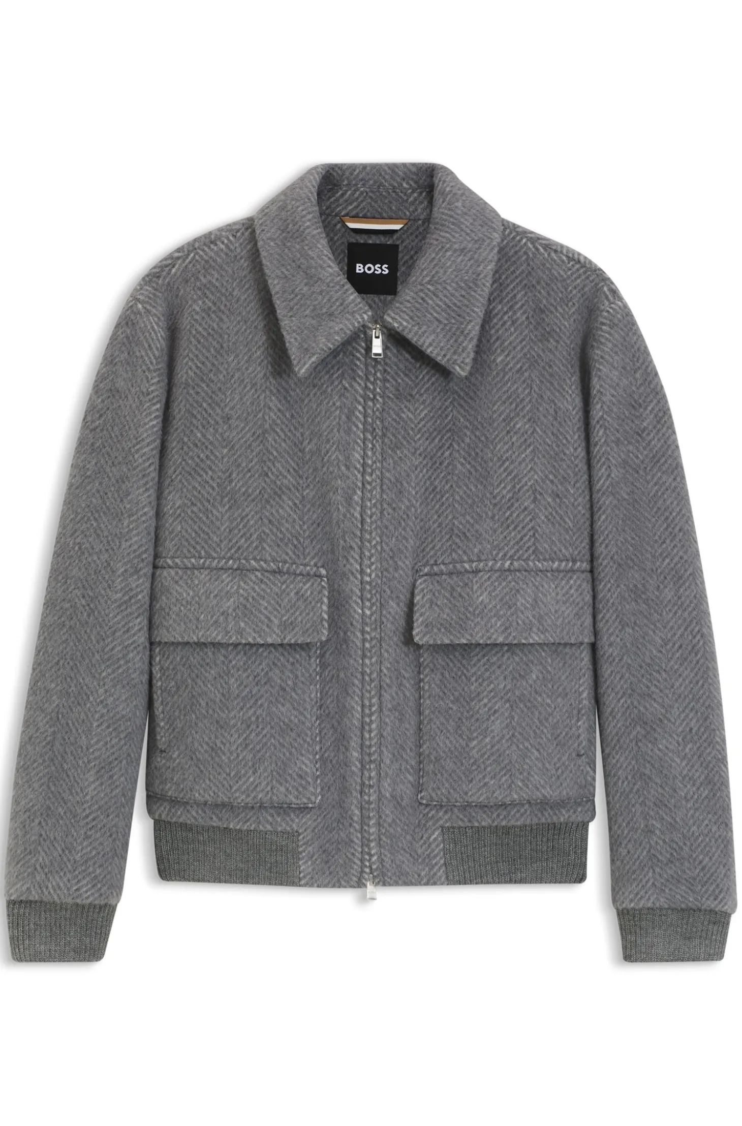 Relaxed-fit jacket in a herringbone-patterned alpaca blend